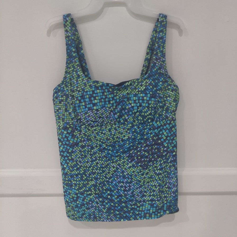 Lands' End Womens Square Neck Underwire Tankini Geometrics $60 Regular, Plus
